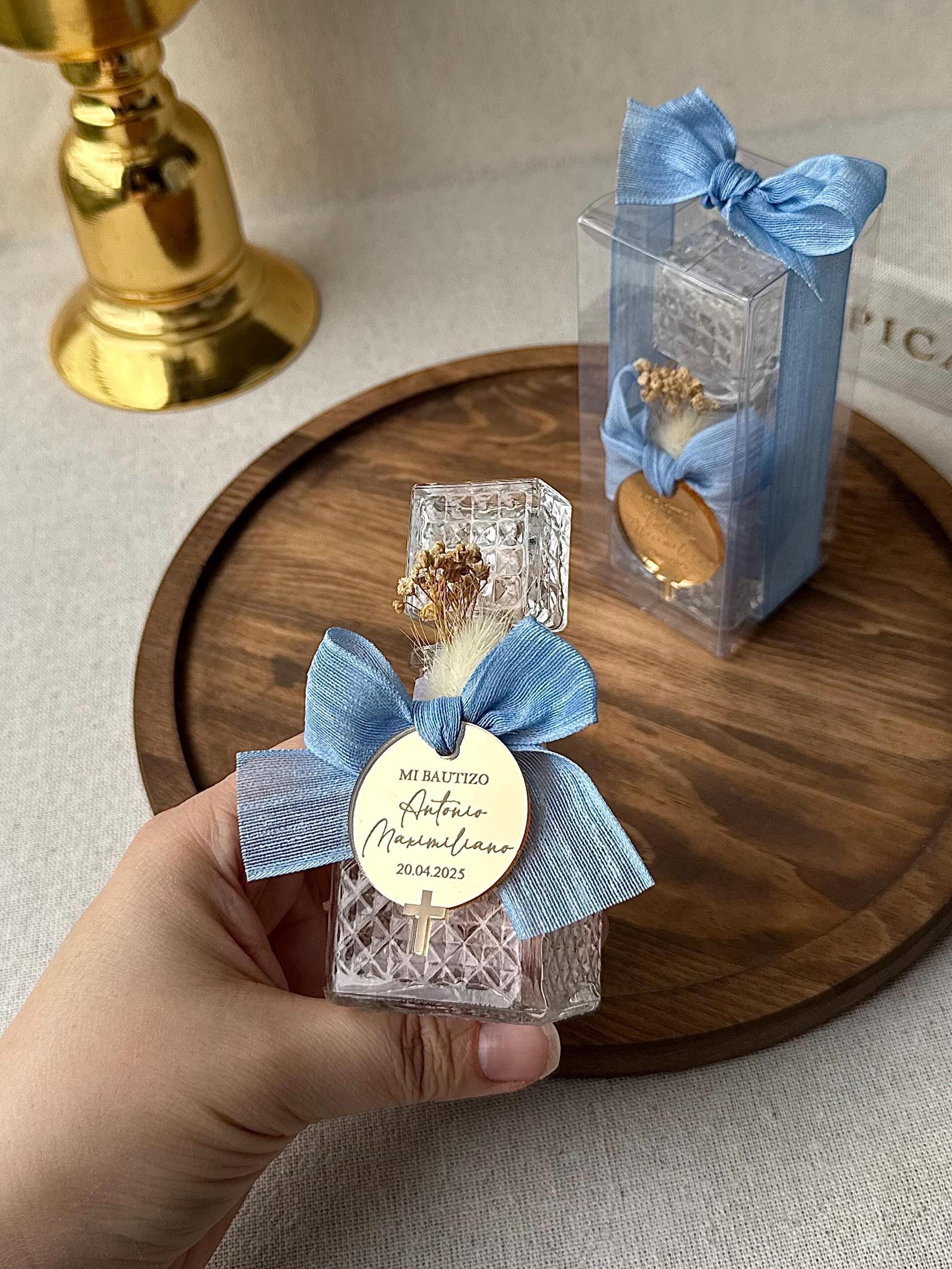 Holy Water Bottle Religious Ceremony Vessel Hexagonal Glass Container Crystal Stopper Design Custom Label Options Baptism Gift Collection Prayer Card Set Blessing Certificate Package Premium Quality Construction Religious Keepsake Item