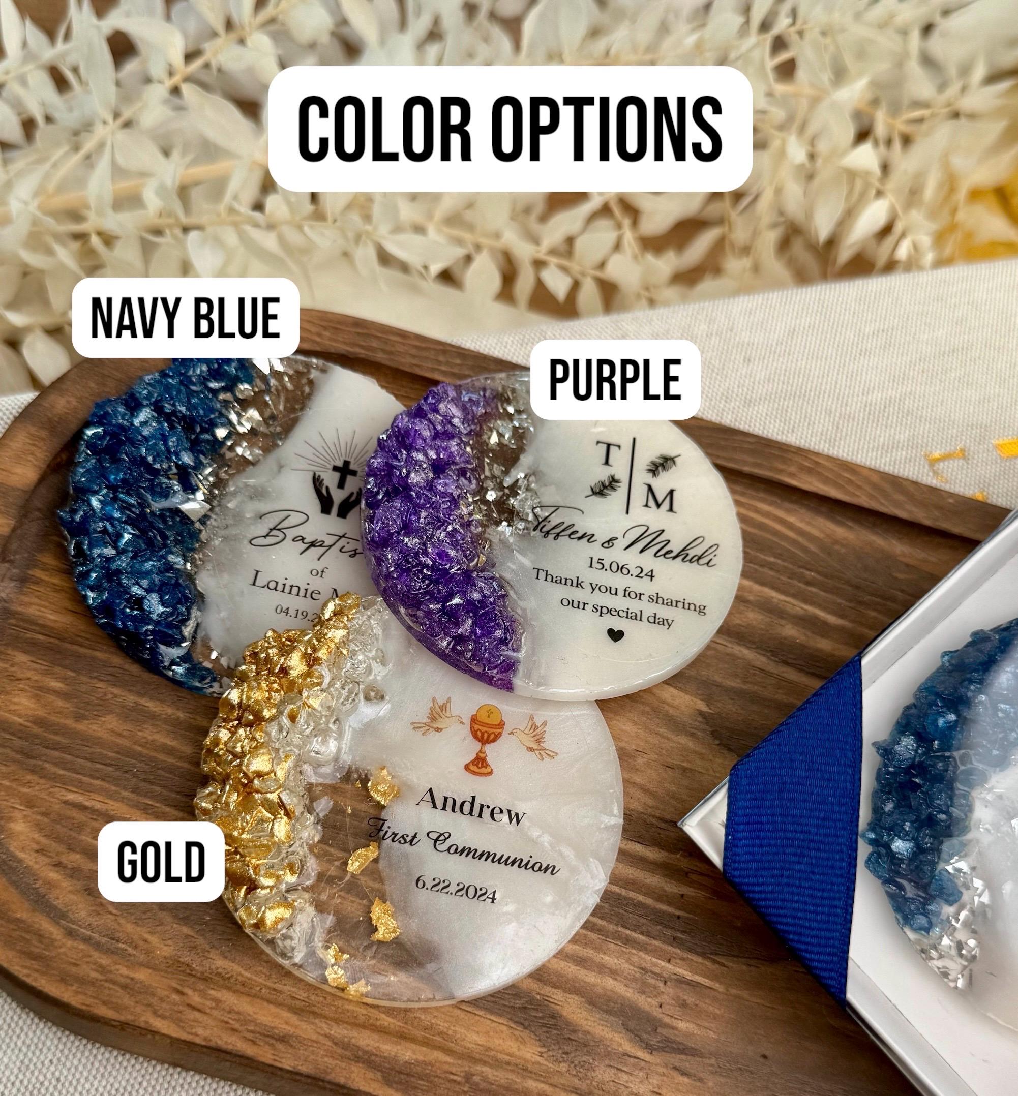 Navy Blue Personalized Baptism Favors For Boy-Girl, Golden Baptism Epoxy Magnet Favor, Christening Favor, Mi Bautizo Gift, Baby Shower Favor