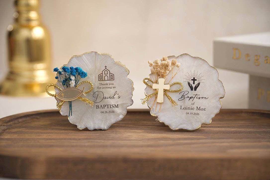 Custom Religious Charm Baptism Magnet Favors For Girl and Boy, Personalized Holy Communion Gift, Christening Favors with Acrylic Mirror