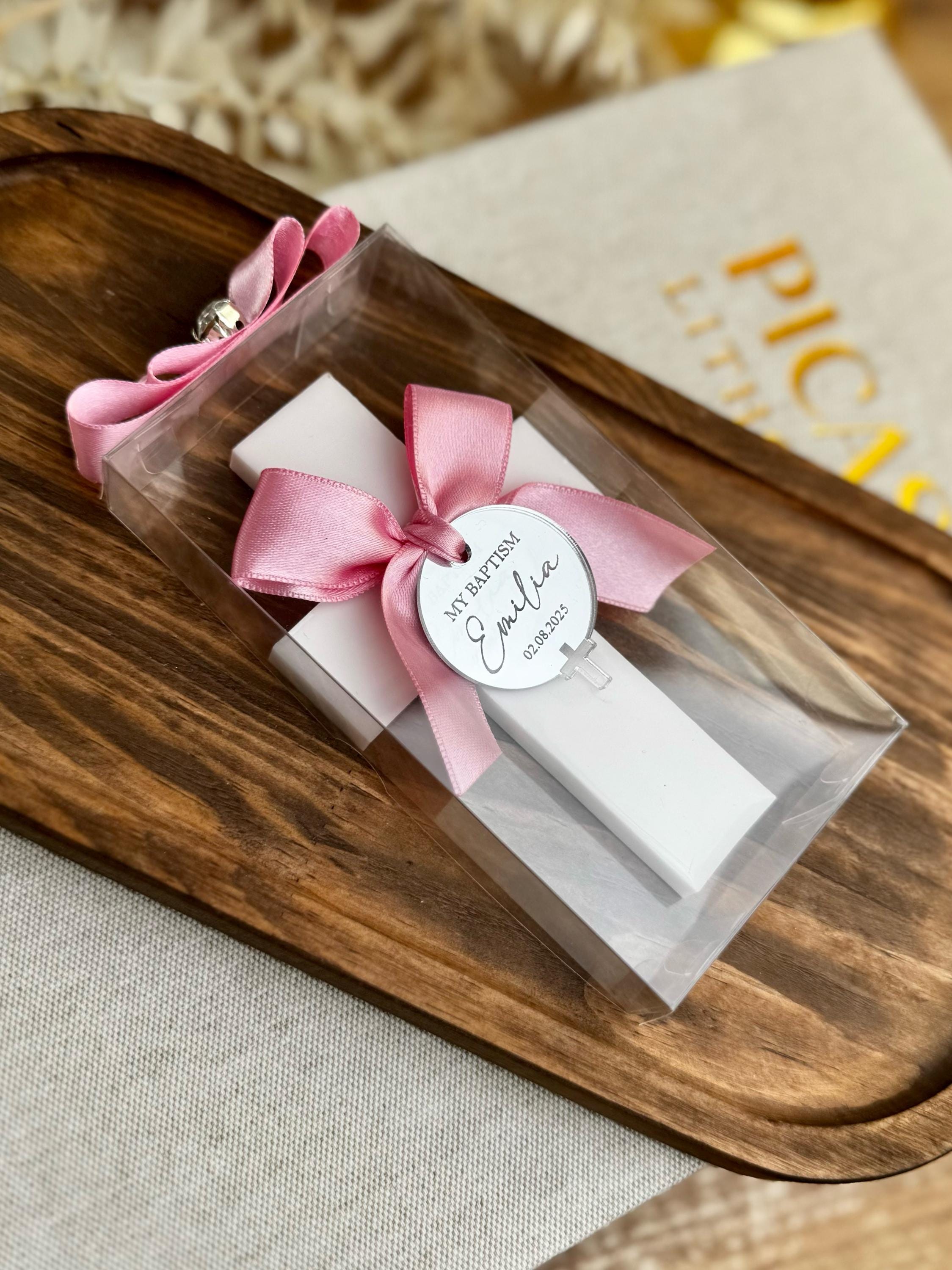 Personalized Cross Magnet Religious Favor Gift Box Ribbon Decoration Baptism Keepsake Christian Gift Communion Present White Cross Mirror
