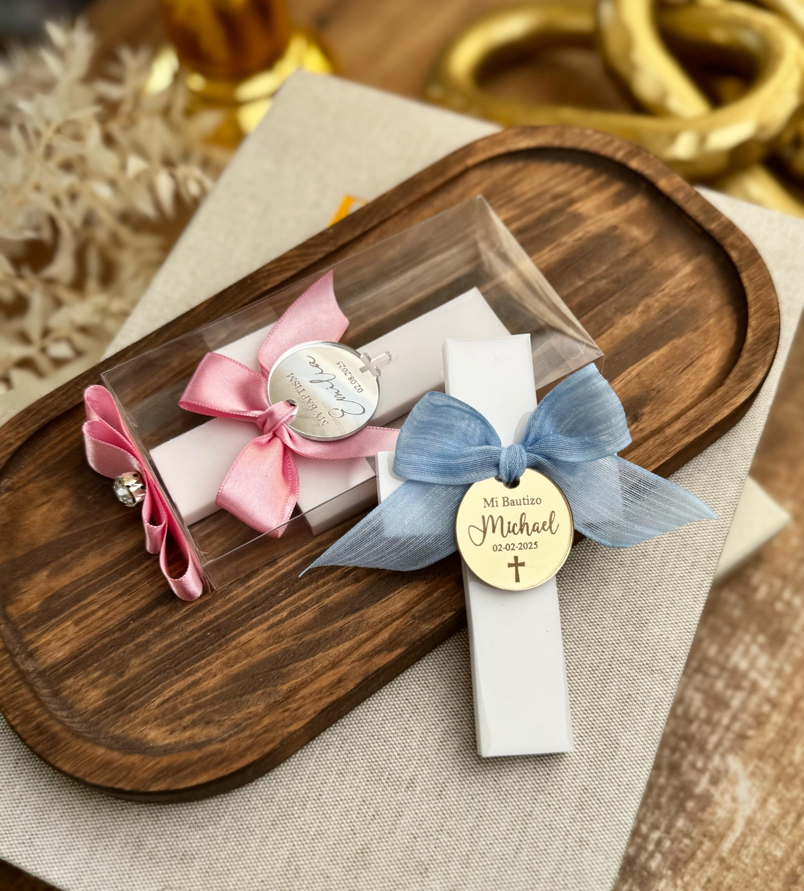 Personalized Cross Magnet Religious Favor Gift Box Ribbon Decoration Baptism Keepsake Christian Gift Communion Present White Cross Mirror