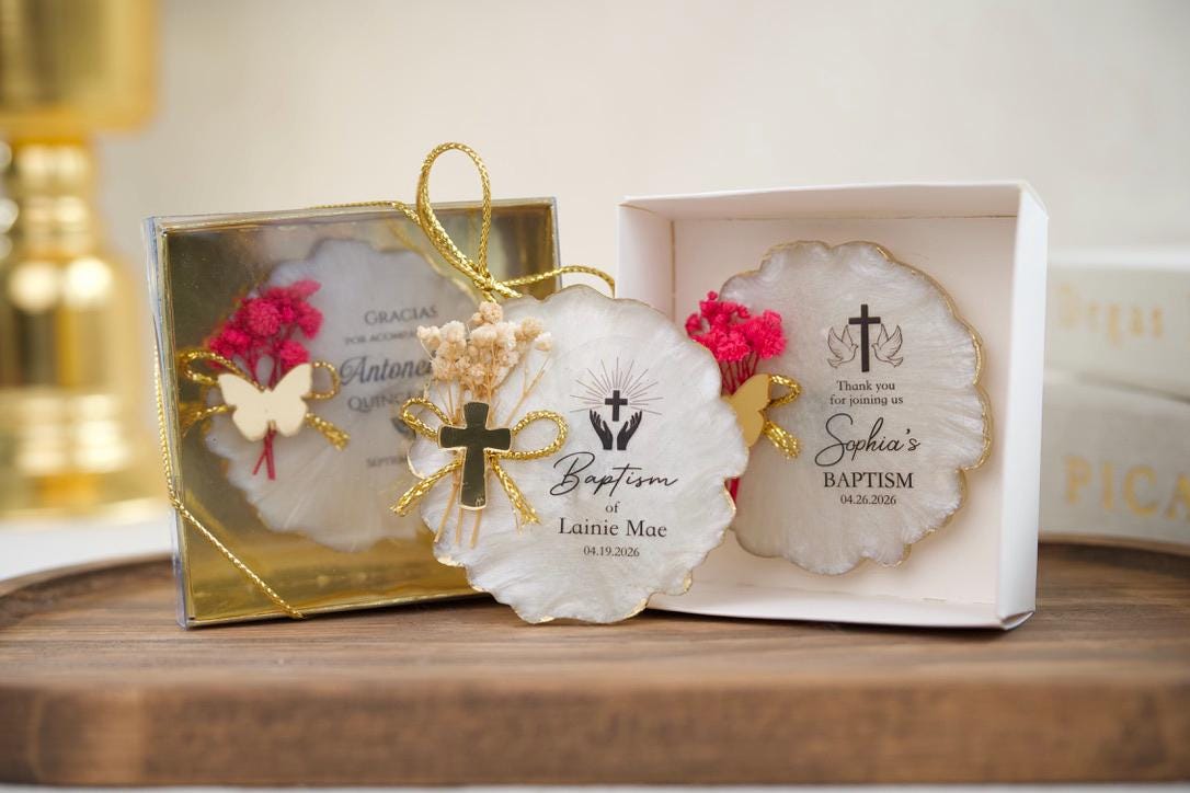Custom Religious Charm Baptism Magnet Favors For Girl and Boy, Personalized Holy Communion Gift, Christening Favors with Acrylic Mirror