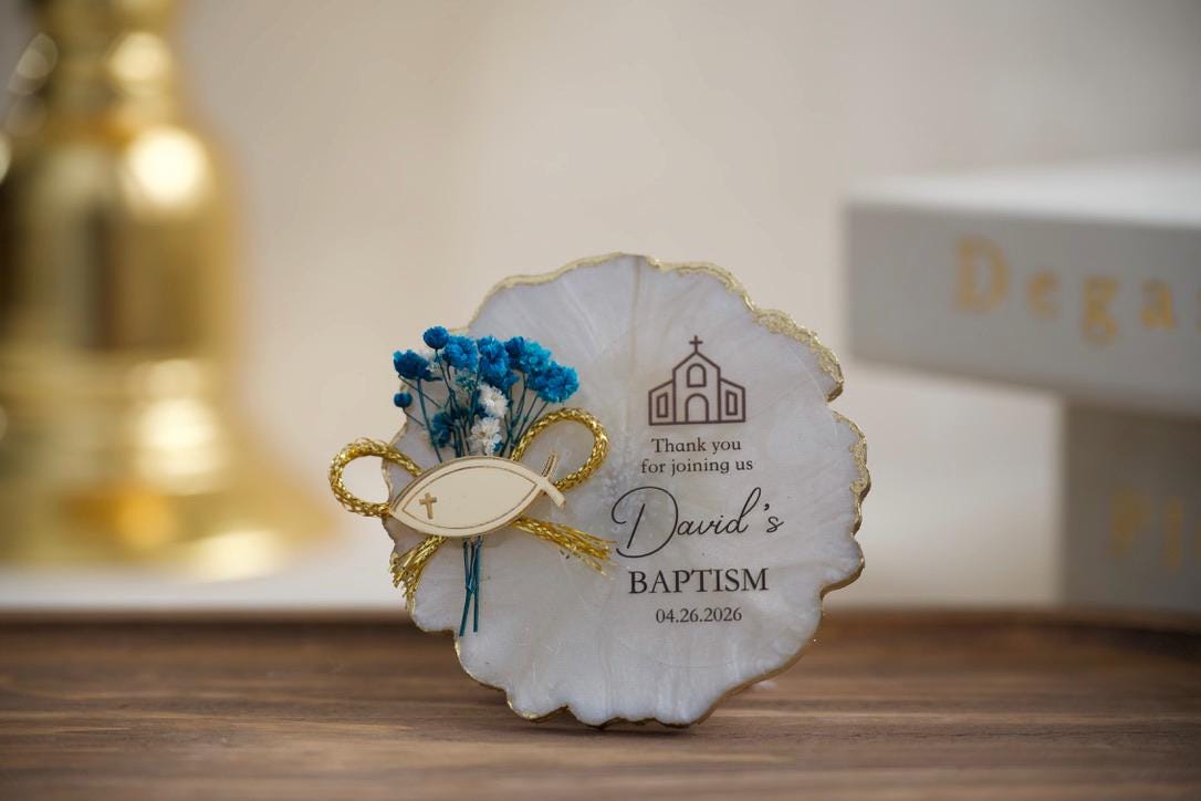 Custom Religious Charm Baptism Magnet Favors For Girl and Boy, Personalized Holy Communion Gift, Christening Favors with Acrylic Mirror