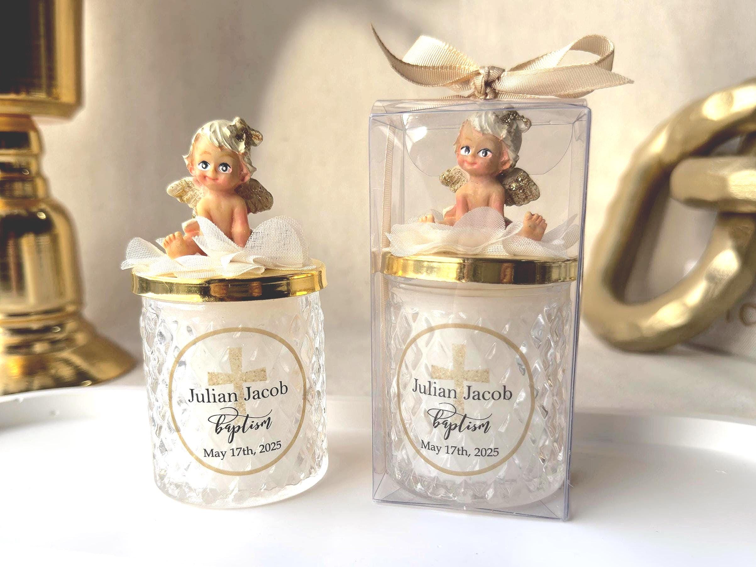 NEW Angle Lid Personalised Baptism Thank you Glass Candle Favor for Guests, Luxury First Holy Communion Favors, Christening Favor for Guest
