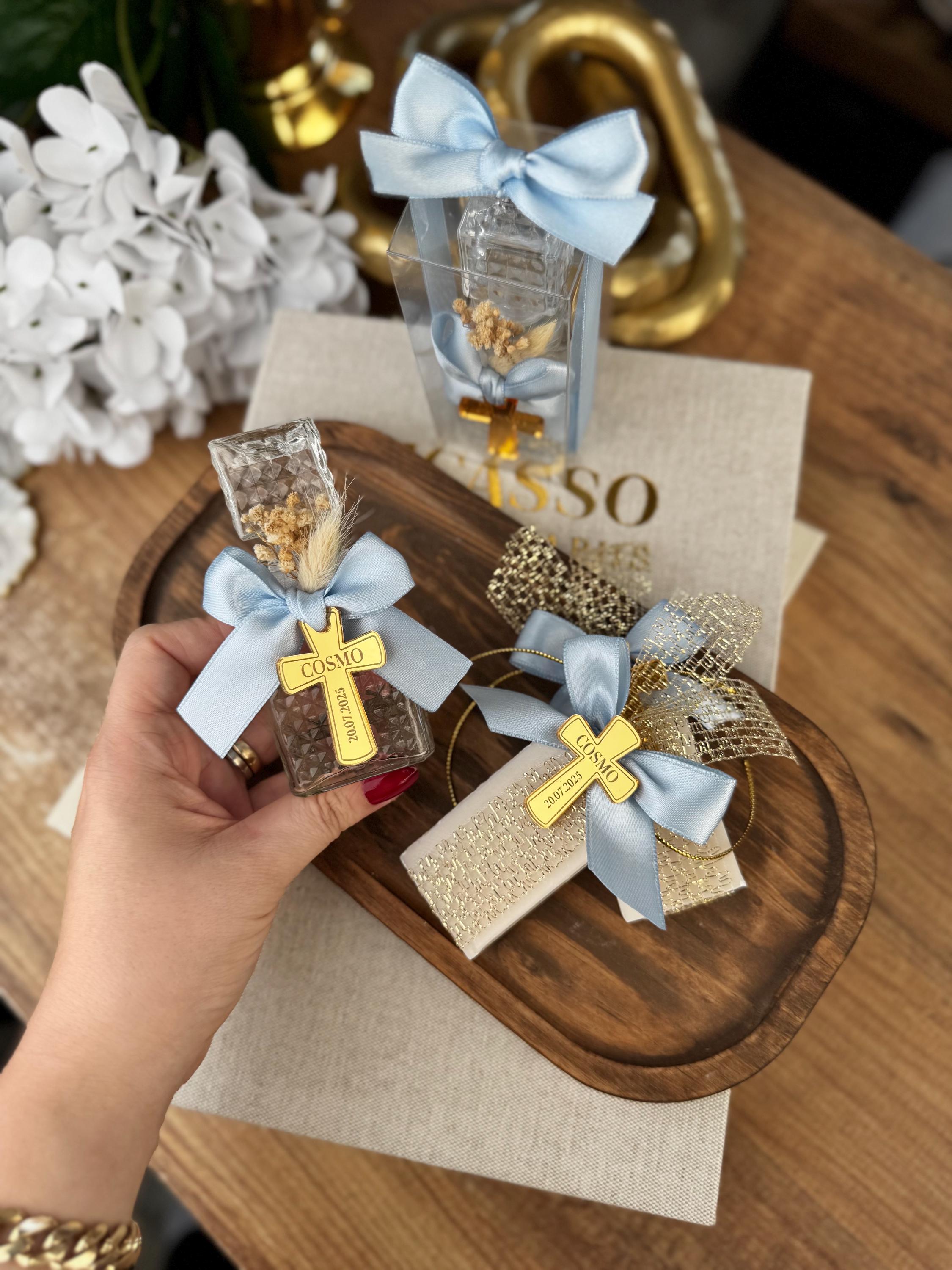 Personalized Baptism Soap Favor with Gold or Silver Cross & Ribbon - Custom Christening Gift for Boys and Girls - Elegant Religious Keepsake