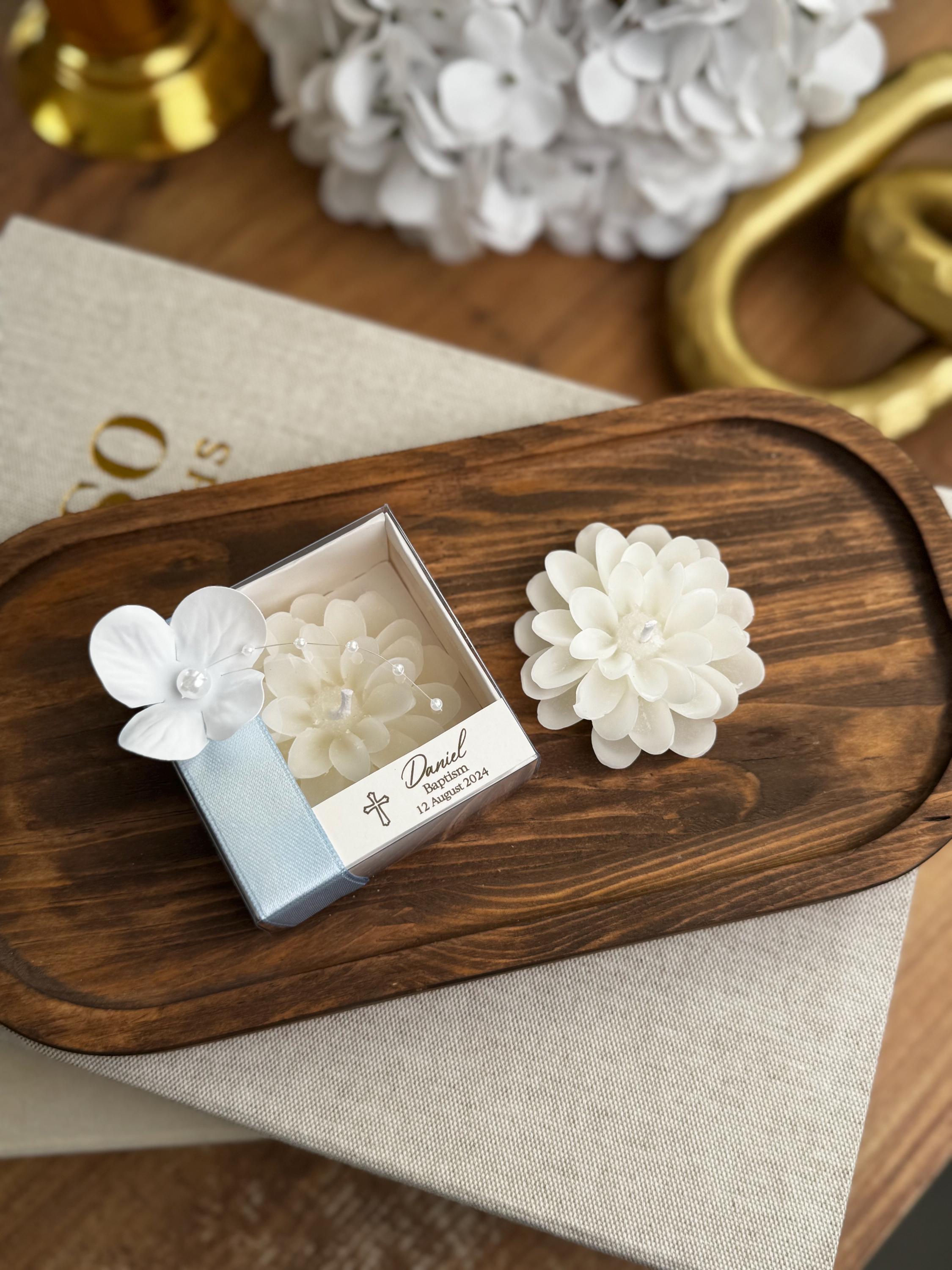 Elegant Baptism Lotus Flower Candle Favors Bulk for Guests - White Lotus Favors - Fancy Christening Favors for Boy & Girls - Communion gift