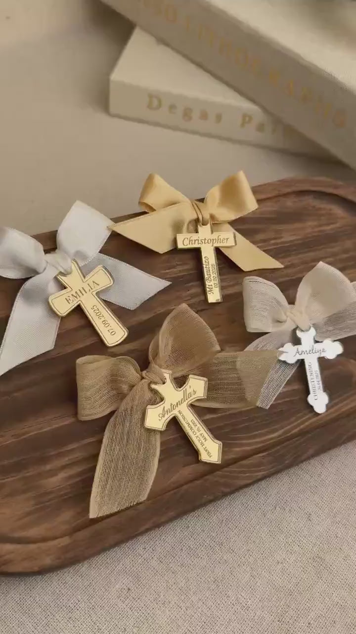 Personalized Mirror Acrylic Baptism Favor , Custom Christening Gift, Religious Keepsake with Ribbon, Baby Name Tag, Holy Communion Keepsake