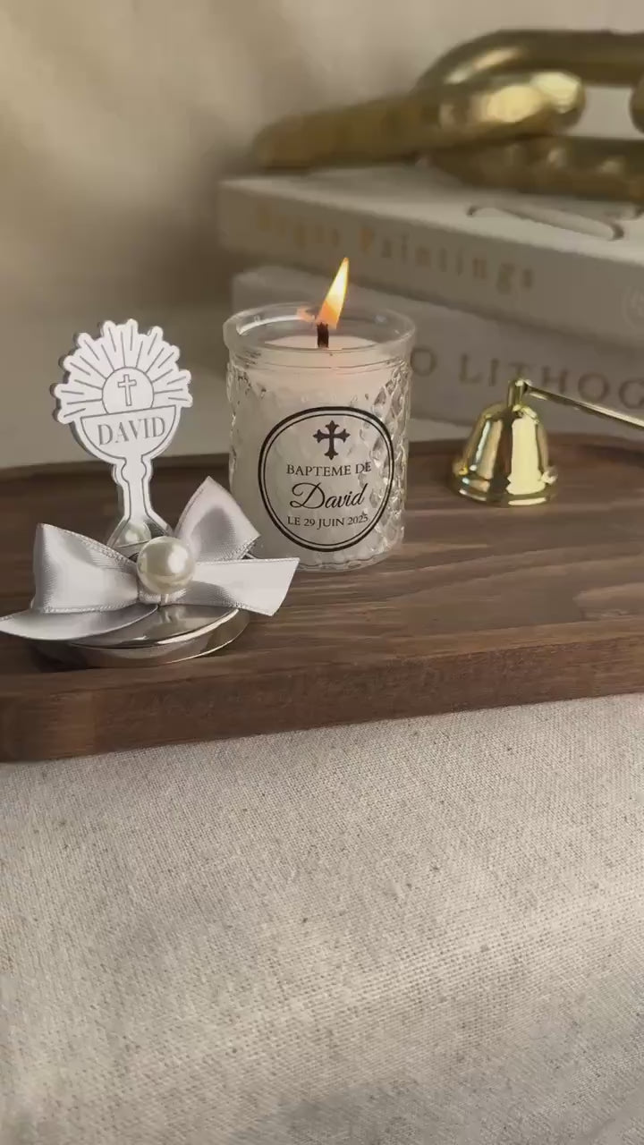 Custom Christening Gift Candle Holder Mirror Design Religious Favor Baby Baptism Party Decoration Elegant Style Catholic Keepsake Custom