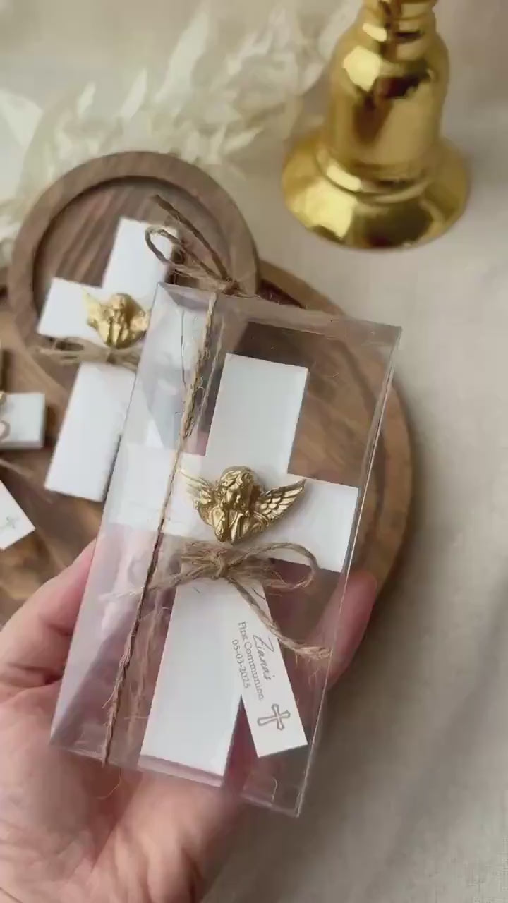 Personalized Baptism Party Magnet Favors, Handmade Cross Magnet With Angel, Mi Bautizo, Communion Favor, Christening Favor For Guest