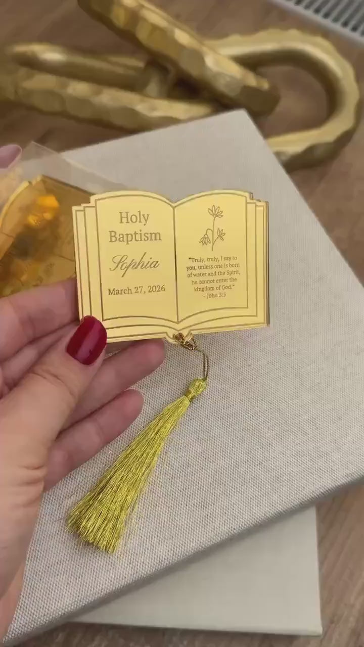 Baptism Gift Magnet Book Keepsake Holy Favor Custom Design Mirror Acrylic Gold Decoration Baby Gift Godchild Present Religious Memento Faith
