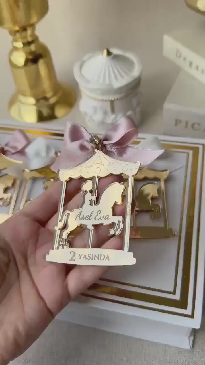 Personalized Birthday Carousel Mirror Magnet Party Favor, Baby Girl Baby Boy 1st Birthday Party Favors in bulk, Carousel Party Decorations