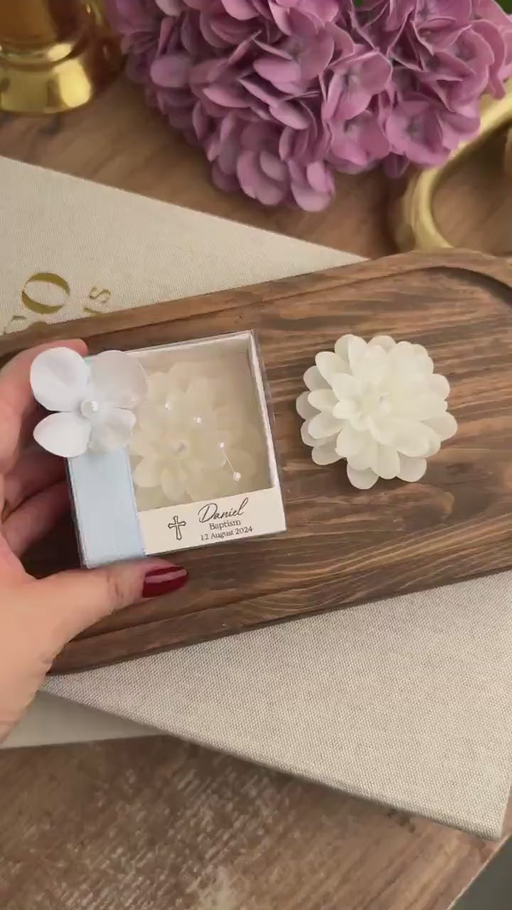 Elegant Baptism Lotus Flower Candle Favors Bulk for Guests - White Lotus Favors - Fancy Christening Favors for Boy & Girls - Communion gift