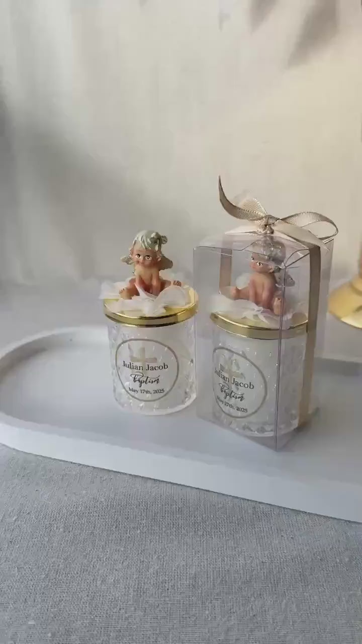 NEW Angle Lid Personalised Baptism Thank you Glass Candle Favor for Guests, Luxury First Holy Communion Favors, Christening Favor for Guest