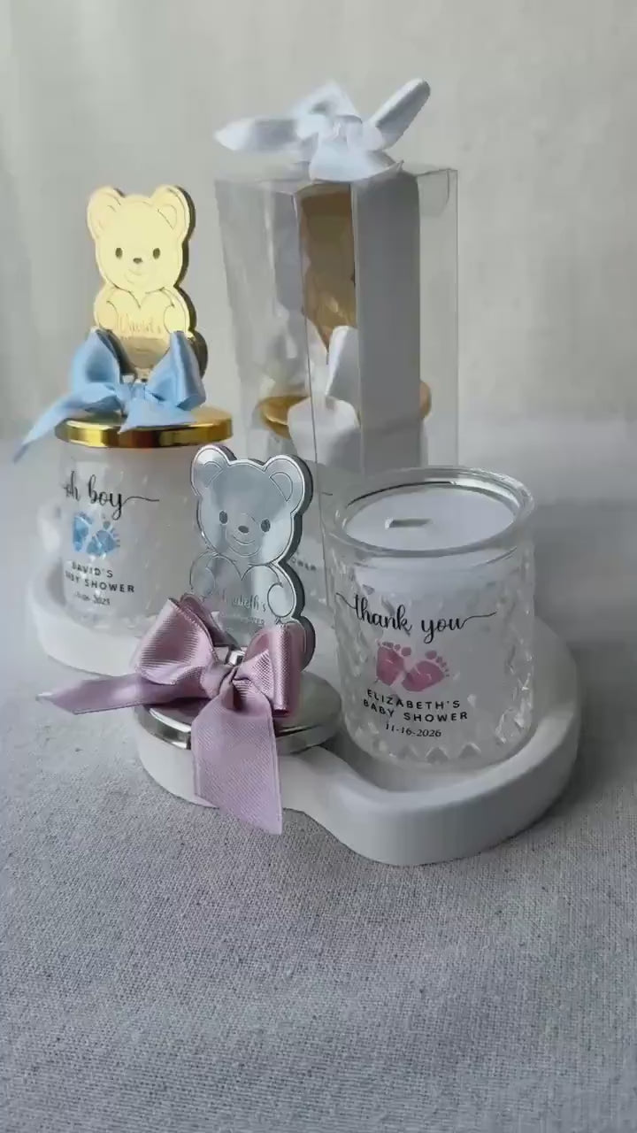 Welcome Baby Shower Favor Keepsake Glass Jar Teddy Bear First Birthday Party Present Infant Room Decor Sign Custom Gift Nursery Package