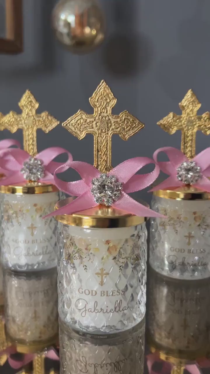 Personalized Baptism Candle Favor – Cross Lid – Christening Gift – On Sale