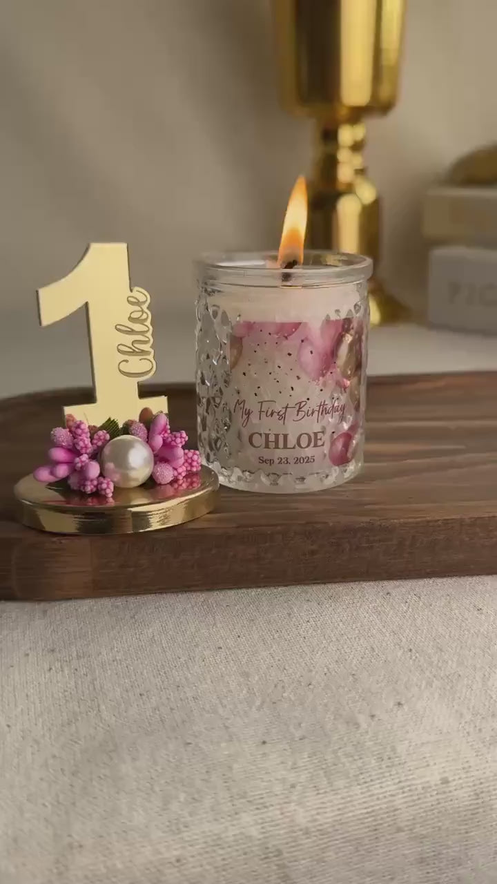 Birthday Number Candle Holder Decoration Party Favor Gift Idea Custom Design Glass Container Special Occasion Memorial Keepsake Wax Holder