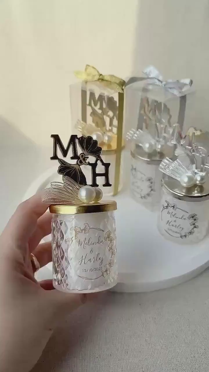 Unique Design Personalized Initials Monogram Lid Wedding Candle Favors • Luxury Monogram Candle Thank You Favors • Wedding Favors for Guests